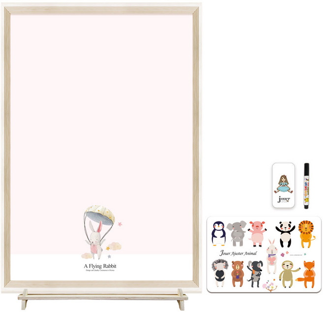 꼬메모이 유아 자석 칠판 꼬모보드 블랑 토끼날다 + 아쥬떼 동물퍼즐 + 꼬모랙 세트, 혼합색상, 1개