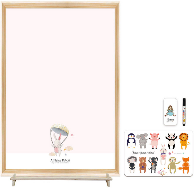 꼬모보드 네이쳐 토끼날다 유아 자석 칠판 보드 + 아쥬떼 동물퍼즐 + 꼬모랙세트 + 지우개 + 마카, 랜덤발송(지우개, 마카), 화이트(꼬모랙), 1개