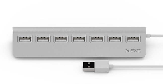 넥스트유 USB 2.0 7포트 무전원 USB허브 NEXT-717UH, 실버, 1개