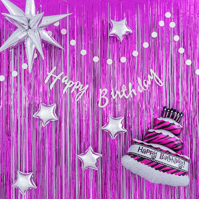 파티팡 생일파티 장식 스타 커튼 해피벌스데이 케익 세트, 혼합색상, 1세트