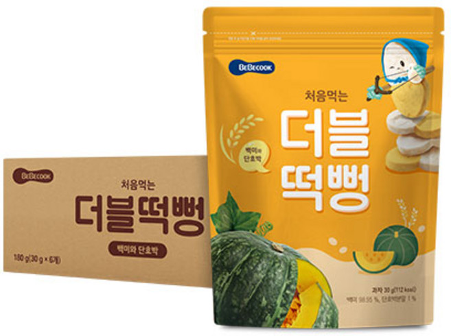 베베쿡 처음먹는 더블떡뻥, 6개, 30g, 백미 + 단호박 혼합맛