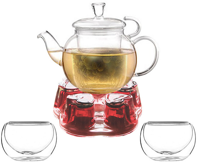 벨르디자인 앨리스 내열유리 티세트, 1세트, 티포트 M(750ml) + 티워머 M + 이중잔 M(80ml) 2p, 혼합색상