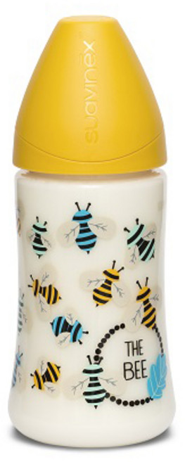 스와비넥스 퍼피프렌즈 컬렉션 와이드넥 실리콘 젖병, 허니비옐로우, 270ml, 1개