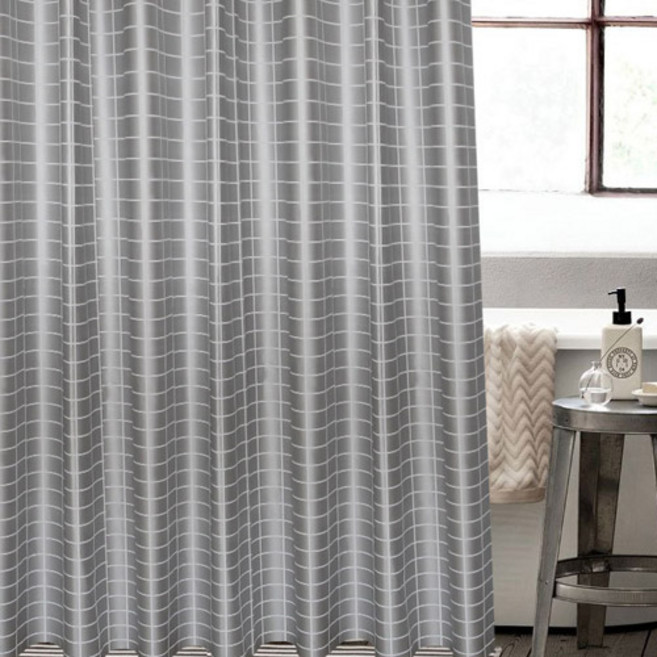 네이처안 체크 샤워커튼, 그레이, 1개, 그레이계열