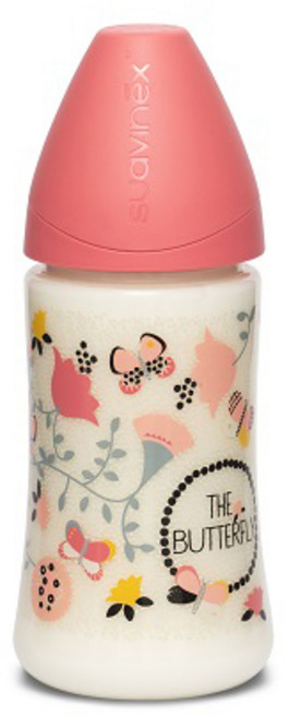 스와비넥스 퍼피프렌즈 컬렉션 와이드넥 라텍스 젖병, 버터플라이핑크, 270ml, 1개
