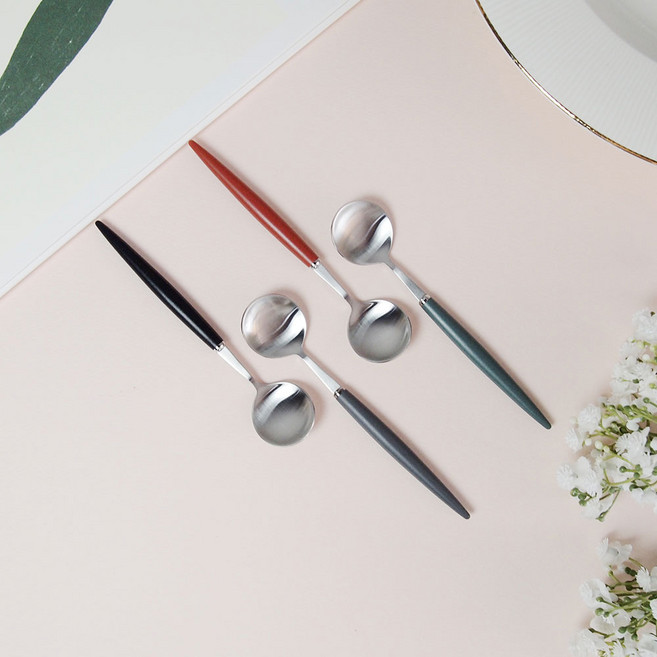 백산 에펠 실버 티스푼 4종 세트 A, 블랙, 차콜, 와인, 올리브, 1세트