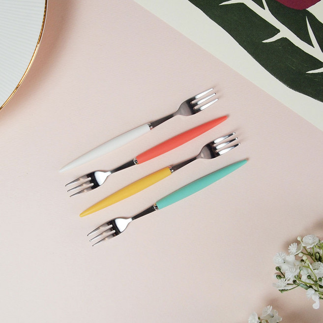 백산 에펠 실버 티포크 4종 세트 B, 화이트 + 코랄 + 비타민 + 민트, 4세트