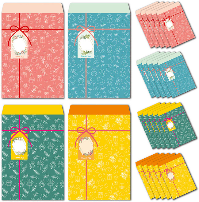 연두앵두 접착형 양면테이프 리본택 메모 기프트 종이백 중봉투 4종 x 6p 세트, 190 x 260 mm, 1세트