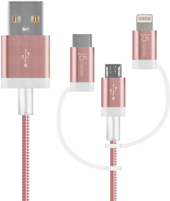 넥스트 C타입 마이크로5핀 라이트닝 단자 변환 USB 충전 케이블 NEXT-JMLC11R 1m, 로즈골드, 1개