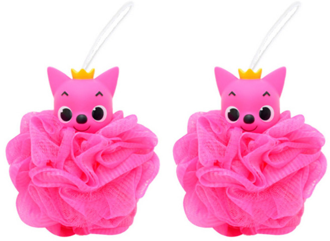 Pinkfong 碰碰狐 造型沐浴搓澡球, 粉紅色, 2入
