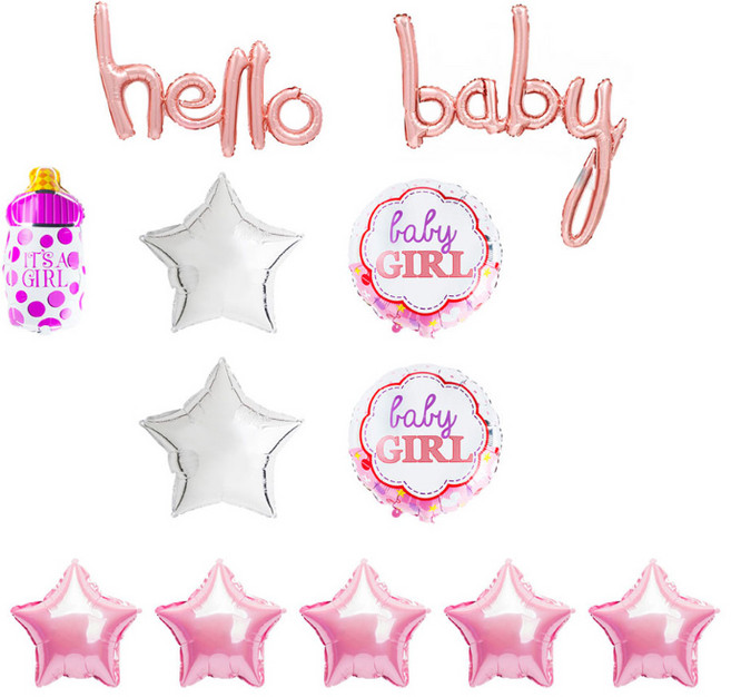 베이비샤워 장식 아기젖병 헬로베이비 세트, 핑크, 로즈골드, 1세트