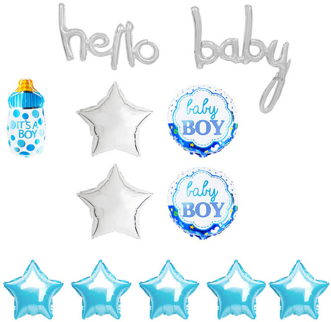 베이비샤워 장식 아기젖병 헬로베이비 세트, 블루, 실버, 1세트