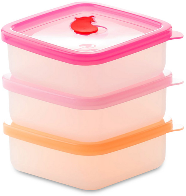 플라이토 실리콘 정사각용기 밥팩 가지 소 3종 세트 레드 + 오렌지 + 핑크, 1세트, 250ml 3p