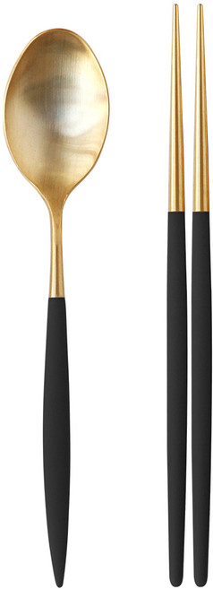 까사무띠 아모르 한식수저세트 무광골드 블랙, 1세트, 디너스푼 + 젓가락