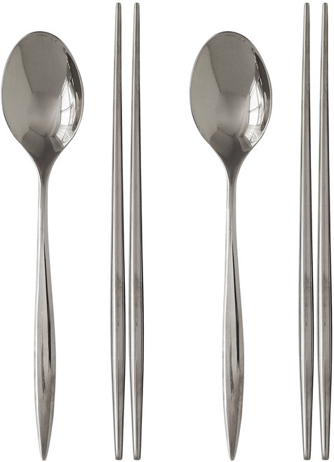 까사무띠 아모르 루나 2인 한식수저세트 유광실버, 1세트, 디너스푼 2p + 젓가락 2벌