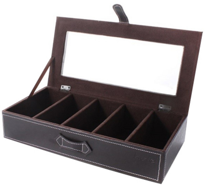 해울라이프 엔틱 가죽 스티치 5칸 다용도 안경 시계 보관함, 브라운, 1개