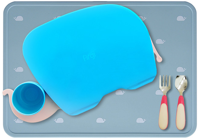 퍼기 자기주도식 유아식기 3종세트, 라이트블루(식판), 코랄레드(스푼포크), 고래파스텔민트(테이블매트), 식판 + 스푼포크 + 테이블매트, 1개