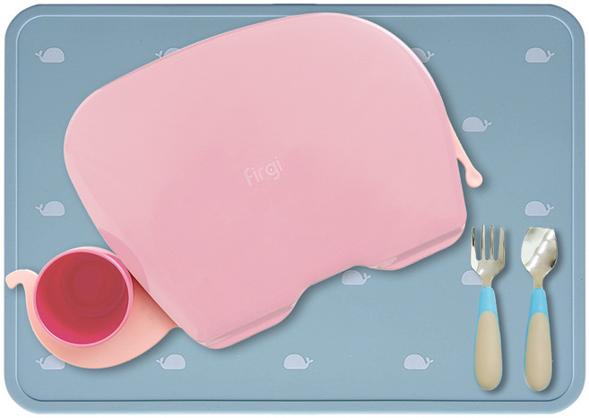 퍼기 자기주도식 유아식기 3종세트, 파스텔핑크(식판), 라이트블루(스푼포크), 고래파스텔민트(테이블매트), 식판 + 스푼포크 + 테이블매트, 1개