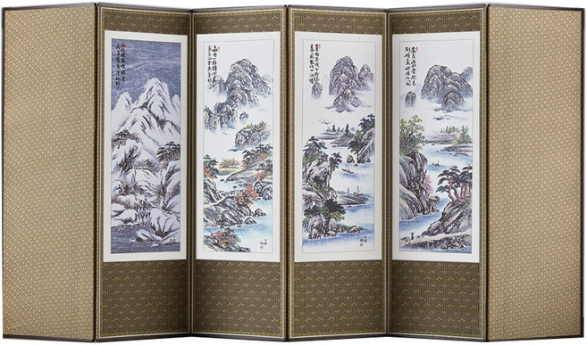 남원목기 국산 미니멀 추사 산수화 6폭 병풍, 1개