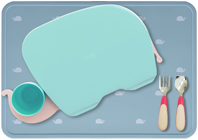 퍼기 자기주도식 유아식기 3종세트, 파스텔민트(식판), 코랄레드(스푼포크), 고래파스텔민트(테이블매트), 식판 + 스푼포크 + 테이블매트, 1개
