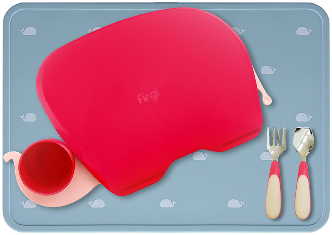 퍼기 자기주도식 유아식기 3종세트, 코랄레드(식판), 코랄레드(스푼포크), 고래파스텔민트(테이블매트), 식판 + 스푼포크 + 테이블매트, 1개