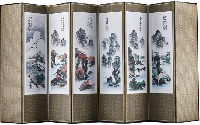 남원목기 국산 이중배접 추사 8폭 산수화 병풍, 1개