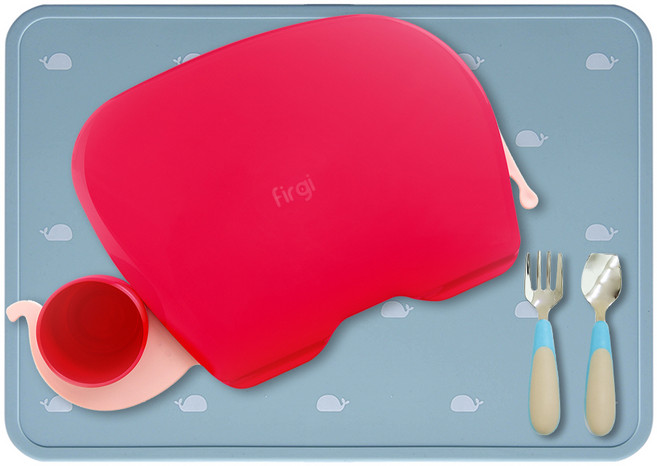 퍼기 자기주도식 유아식기 3종세트, 코랄레드(식판), 라이트블루(스푼포크), 고래파스텔민트(테이블매트), 식판 + 스푼포크 + 테이블매트, 1개