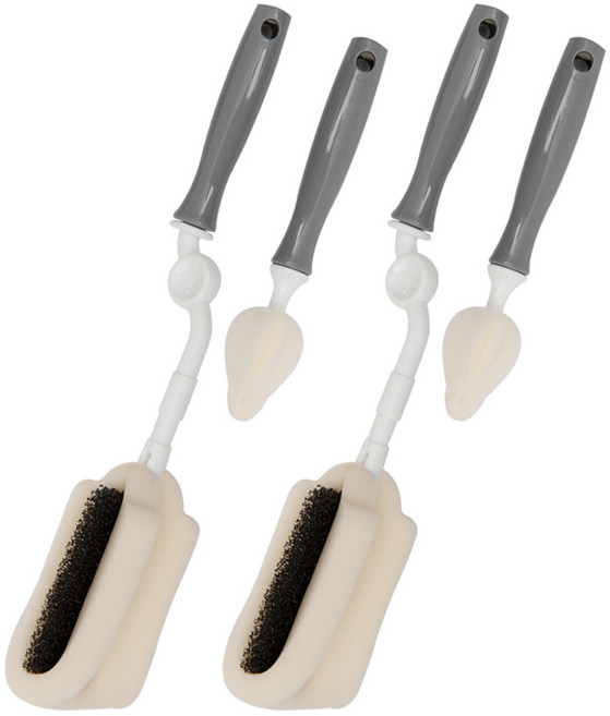 베이비앤아이 클린 회전 젖병솔 2p + 젖꼭지솔 2p 세트, 1세트, 그레이