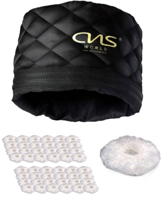 씨엔에스월드 전문가용 홈케어 이중지퍼 전기헤어캡 + 비닐캡 50p 세트, WH-1, 혼합색상