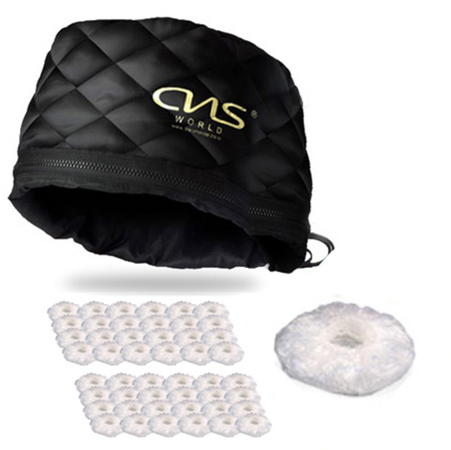 CNS WORLD 專業用電熱護髮帽 特大 + 塑膠髮帽 50p 組, WH-1, 混合色