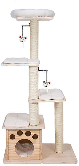 펫모닝 4단 원목 캣타워 PMC-6511 + 매트 + 방석, 혼합색상, 1세트