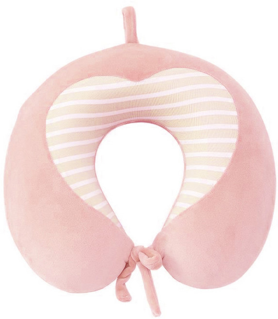 아리코 하프 줄무늬 U자형 메모리폼 목베개, 핑크