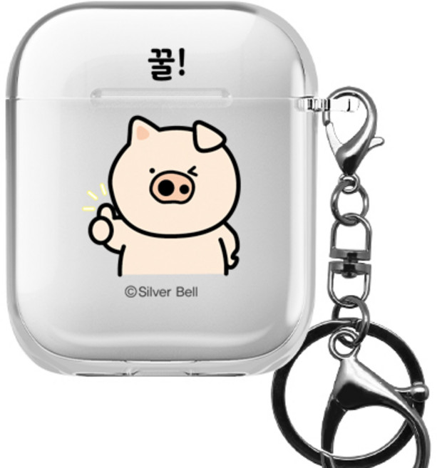 TRYCOZY 超萌 第5季 透明 1 / 2代 共用 AirPods 耳機保護殼 + 鑰匙圈組, 單一商品, 蜂蜜, 1個