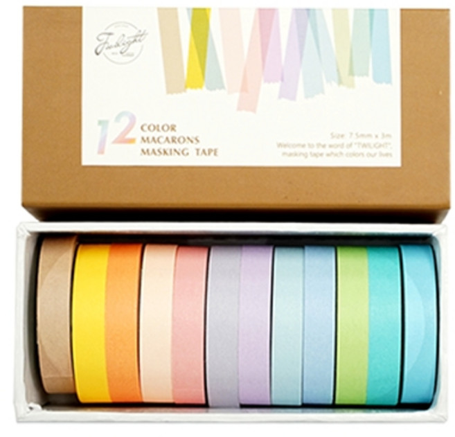 MYCITY 마카롱 마스킹 테이프 세트 7.5mm x 3m, 12색, 1세트