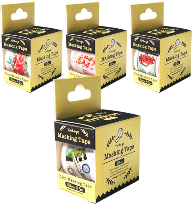 투영디자인 데코 마스킹 테이프 랜덤발송 30mm x 5m + 패키지박스, 옐로우, 4세트