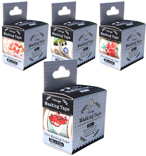 투영디자인 데코 마스킹 테이프 랜덤발송 30mm x 5m + 패키지박스 블루, 혼합색상, 4세트