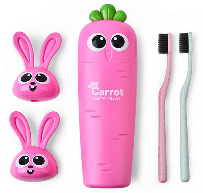 알럽홈 캐롯 칫솔 케이스 걸이 세트 로즈레드, 1세트