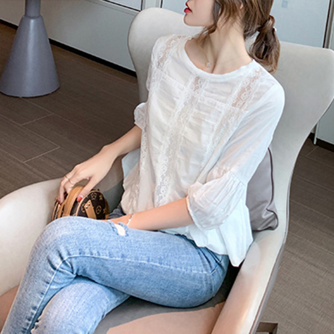 LUNAGIRL 女款蕾絲7分袖T恤