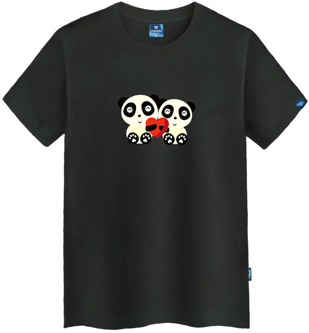 진마니아 남녀공용 하트 판다 라운드 반팔 티셔츠 TS-358