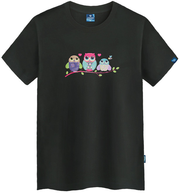 진마니아 남녀공용 부엉이 패밀리 라운드 통기성 반팔티 TS-406