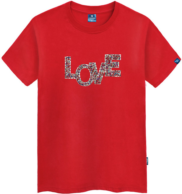 진마니아 남녀공용 큐빅 레드러브 라운드 반팔티셔츠 TS-126