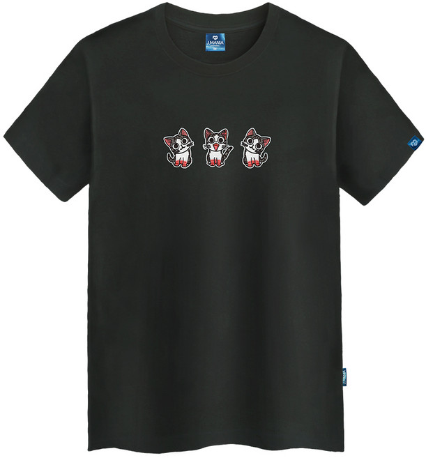 진마니아 남녀공용 고양이 세마리 반팔 티셔츠 TS-355