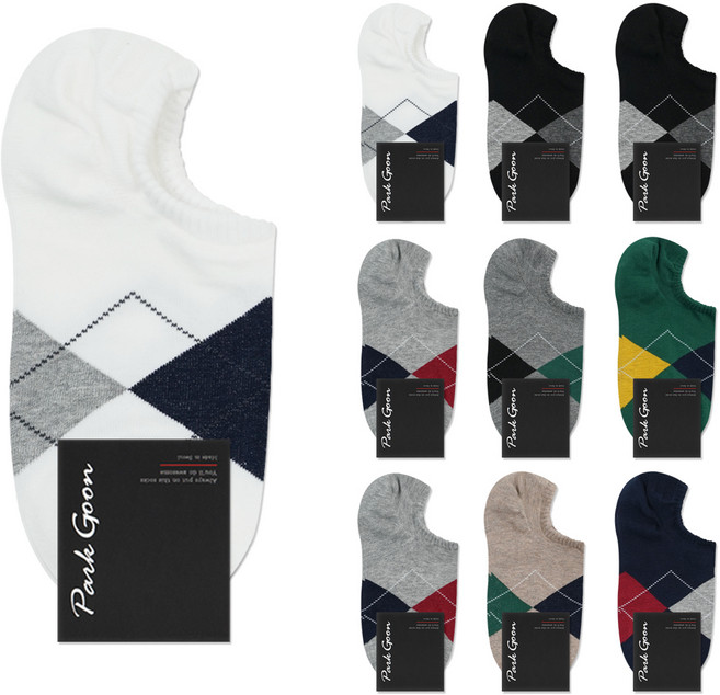 박군 남성용 신사 아가일 덧신 화이트 2족 + 그레이 2족 + 블랙 2족 + 챠콜 + 브라운 + 그린 + 네이비