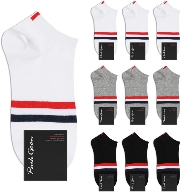 박군 남성용 신사 포인트삼선 스니커즈 양말 10족