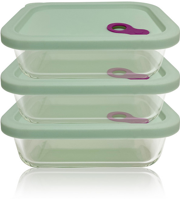 파미레 실리콘 오븐 글라스 밀폐용기 라지 직사각, 3개, 630ml