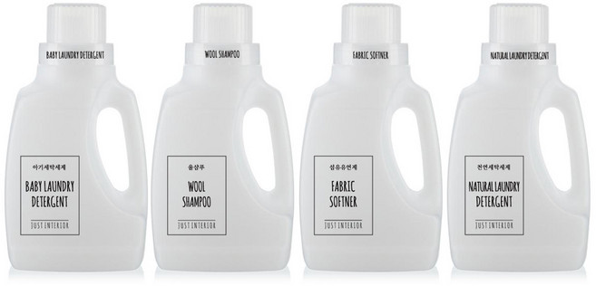 저스트인테리어 세탁 세제 소분 용기 1L x 4p + 방수 라벨 스티커 36종 세트, 1세트