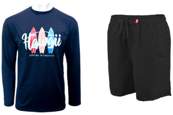 벤디스 하와이 긴팔 래쉬가드 상의 C264 + 남성용 단색 비치팬츠 A105 세트