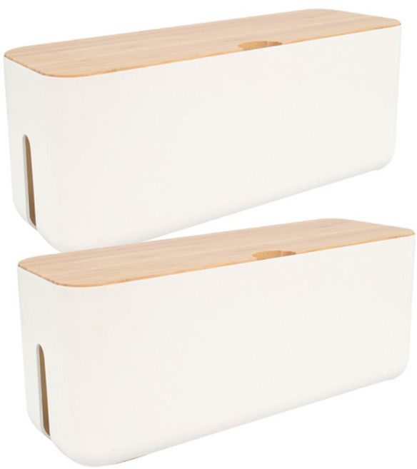 모노플랫 우드 멀티탭 정리함 5구, 2개, 화이트 + 우드