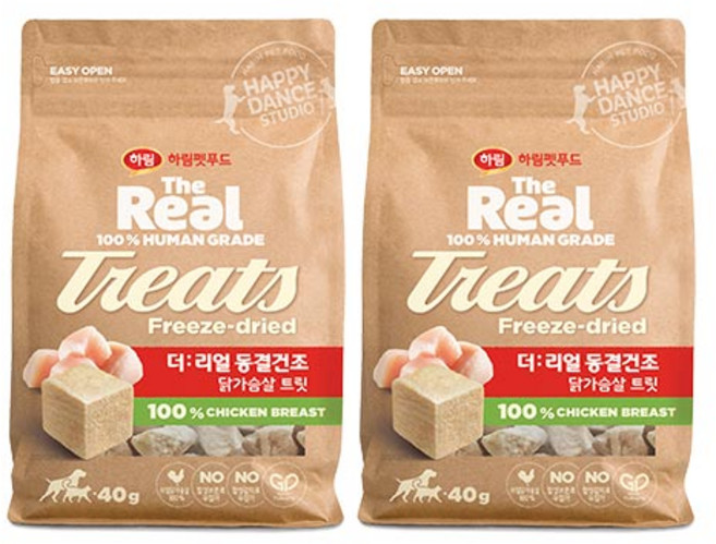 하림펫푸드더리얼 강아지 동결건조 트릿, 닭가슴살, 40g, 2개