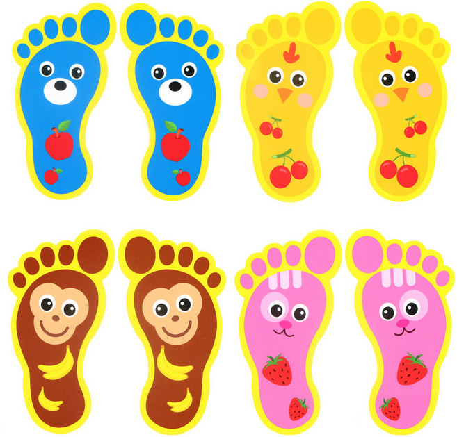 유니아트 동물 발바닥 스티커 4종 x 10족 세트, 곰, 꼬꼬닭, 원숭이, 고양이, 1세트